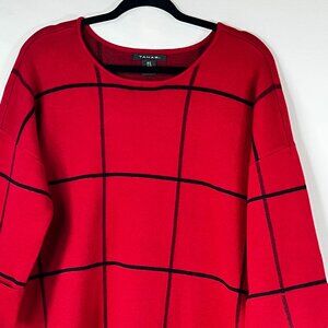 TAHARI Luxe Grid Sweater XL  Bold Red Elegance-quiet luxury and timeless design
